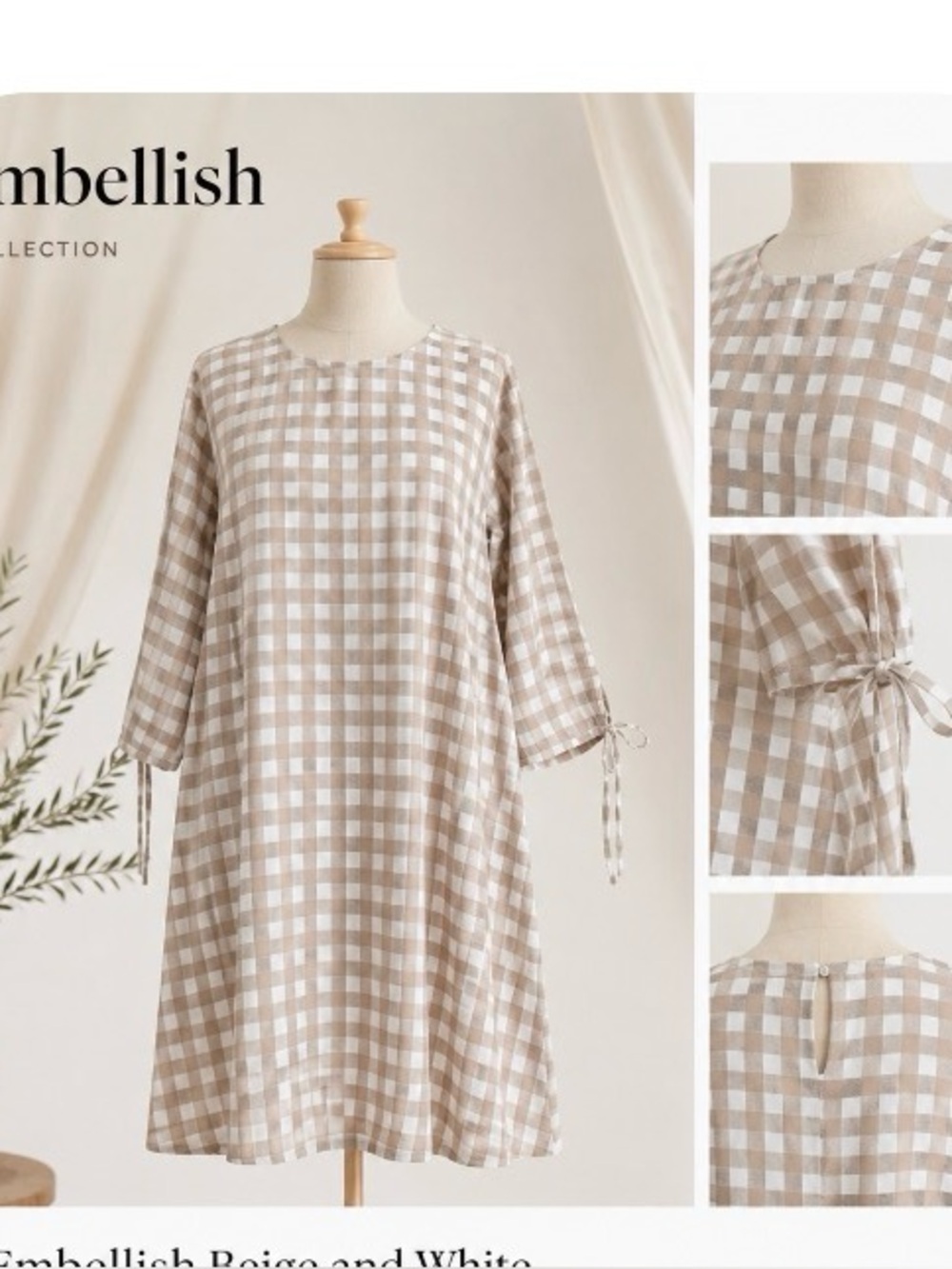 Embellish Beige and White Checkered Dress. Size M